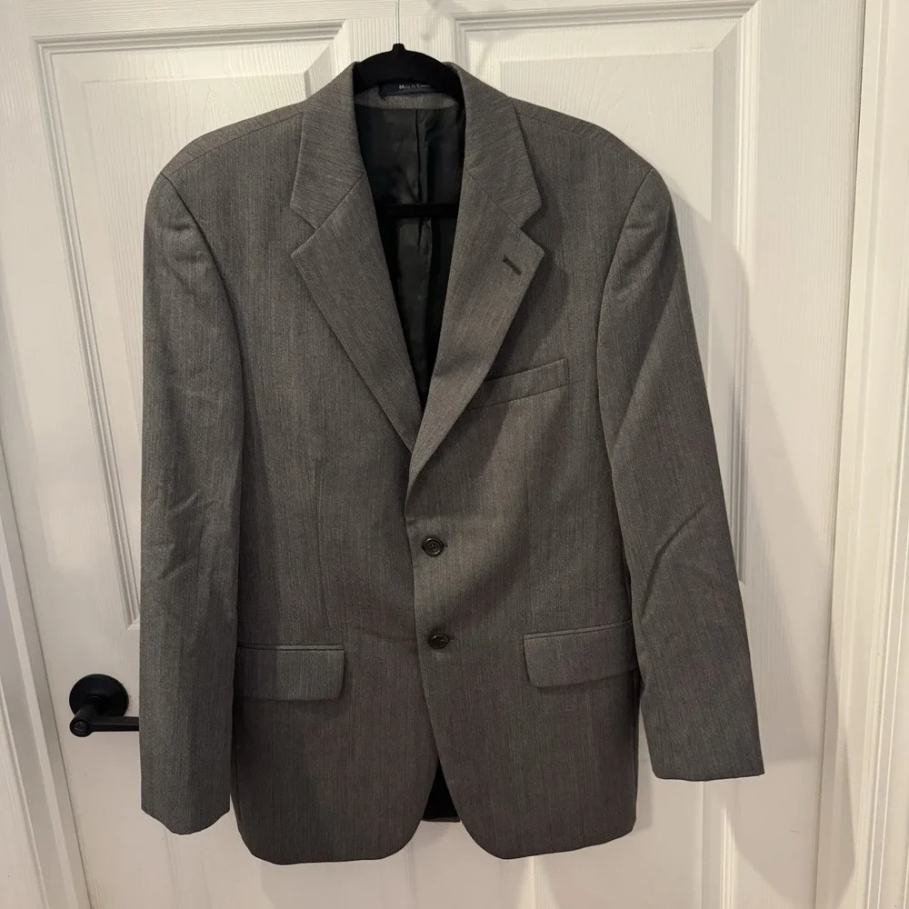Chaps Men's Blazer Sport Coat Jacket 39 R  Gray 100% Wool Two Button Notch Lapel